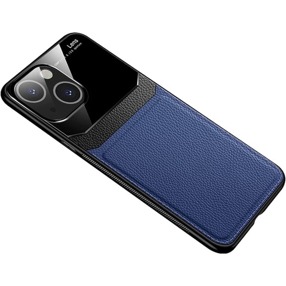 PU Leather + Tempered Glass Phone Case for iPhone 13 Pro Max 12 11 X XS XR 8 7 SE, Lens Protection Slim Business Phone Back Cover(X/XS,Blue)