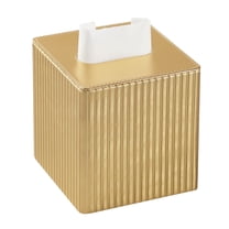 PU Leather Tissue Box Cover Square, Rectangle Tissue Box Holder with Magnetic Closure, Decorative Tissue Holder for Bathroom Bedroom Office (Gold, Square)