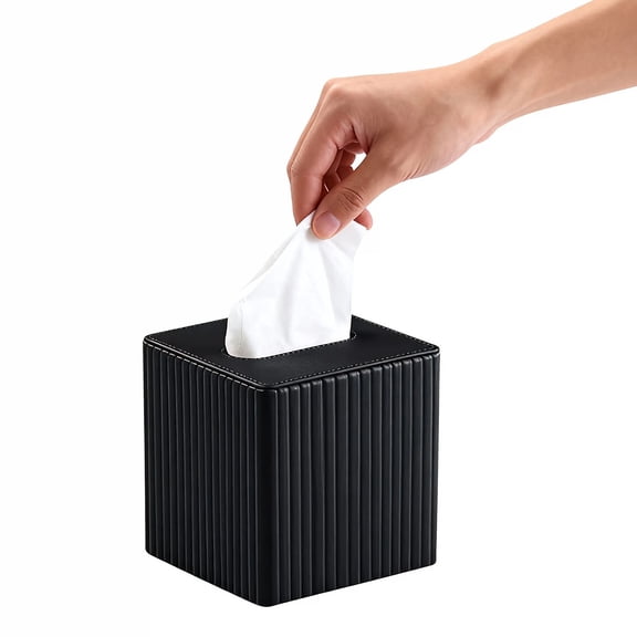 PU Leather Tissue Box Cover Square with Magnetic Closure, Decorative Tissue Box Holder for Bathroom Vanity, Bedroom Nightstand, Office Desk