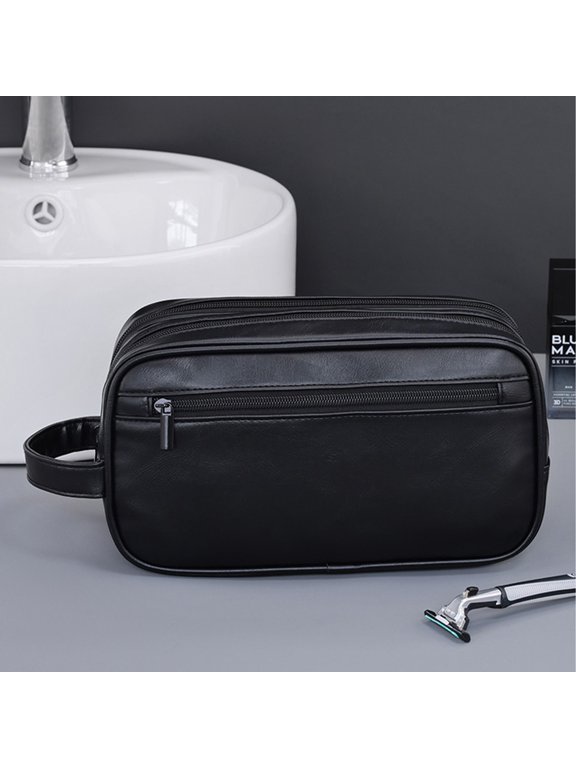 PU Leather Toiletry Bag, Waterproof Large Capacity Travel Dopp Kit for Men, Black