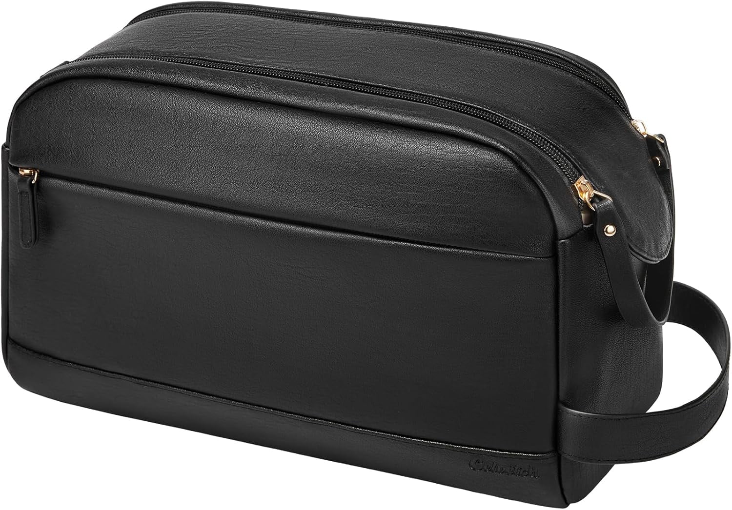 PU Leather Toiletry Bag for Men - Water Resistant Travel Bag for Toiletries, Bathroom Essentials, Accessories - Black