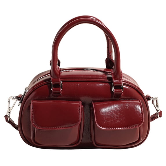 PU Leather Top Handle Purse with Multi-Pocket Retro Shoulder Handbags Retro Boston Handbag for Women Work Or Daily Use (Wine Red)