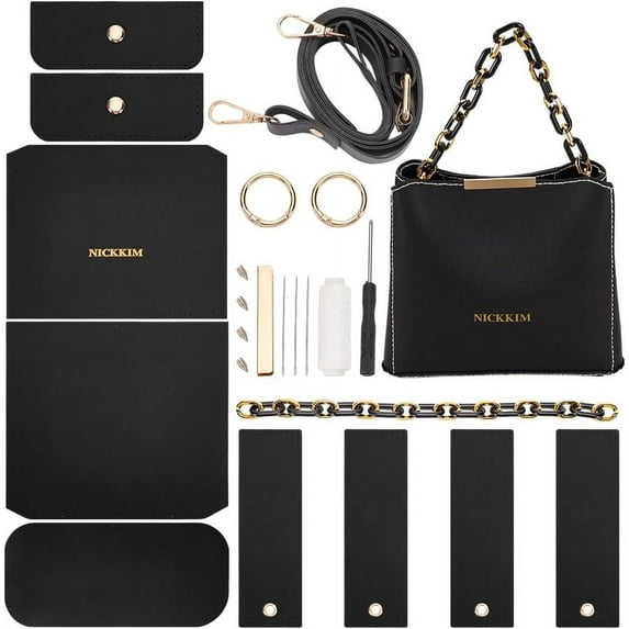 PU Leather Tote Bag Making Kit PU Leather Crossbody Bag Handbag Purse Sew on Making Kit Handmade Fashionable Satchel Sewing Supplies 8.6x2.7x6.6 Inch (Black)