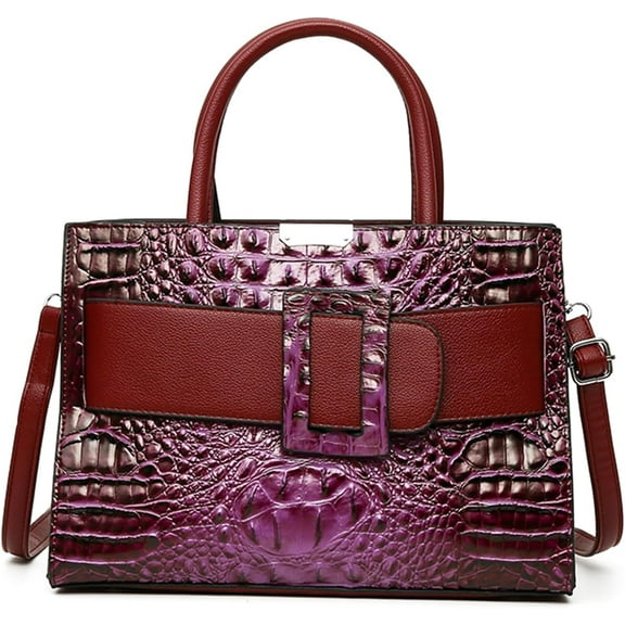 PU Leather Tote Bag for Women Retro Crocodile Print Handbag Large Capacity Top Handle Satchel Purse Work Shoulder Bag