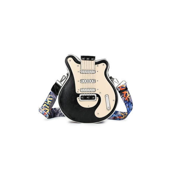 PU Leather Unique Novelty Guitar Shaped Crossbody Shoulder Purse Bag with Guitar Strap
