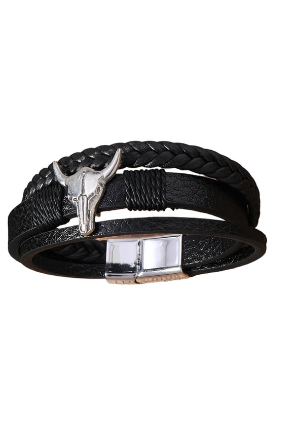 PU Leather Unisex Retro Design Wrist Chain 3-Layer Comfortable Wristband for Daily Wear Party