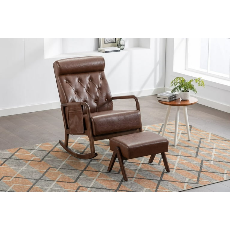 Mid century sale leather rocking chair