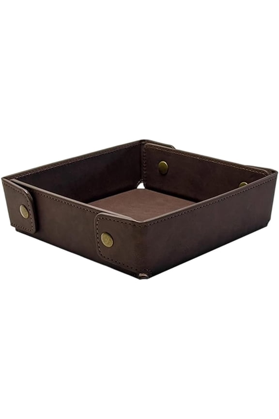 PU Leather Valet Tray Foldable Leather Jewelry Storage Case Catchall Travel Dish Plate Dark Brown Necklace Pendant Organizer Holder Container