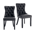 thumbnail image 1 of PU Leather and Velvet Dining Chairs, Upholstered Dining Room Chairs with Ring Pull Trim & Button Back, Luxury Tufted Dining Chairs for Living Room, Bedroom, Kitchen(Black+Gray Set of 2), 1 of 11