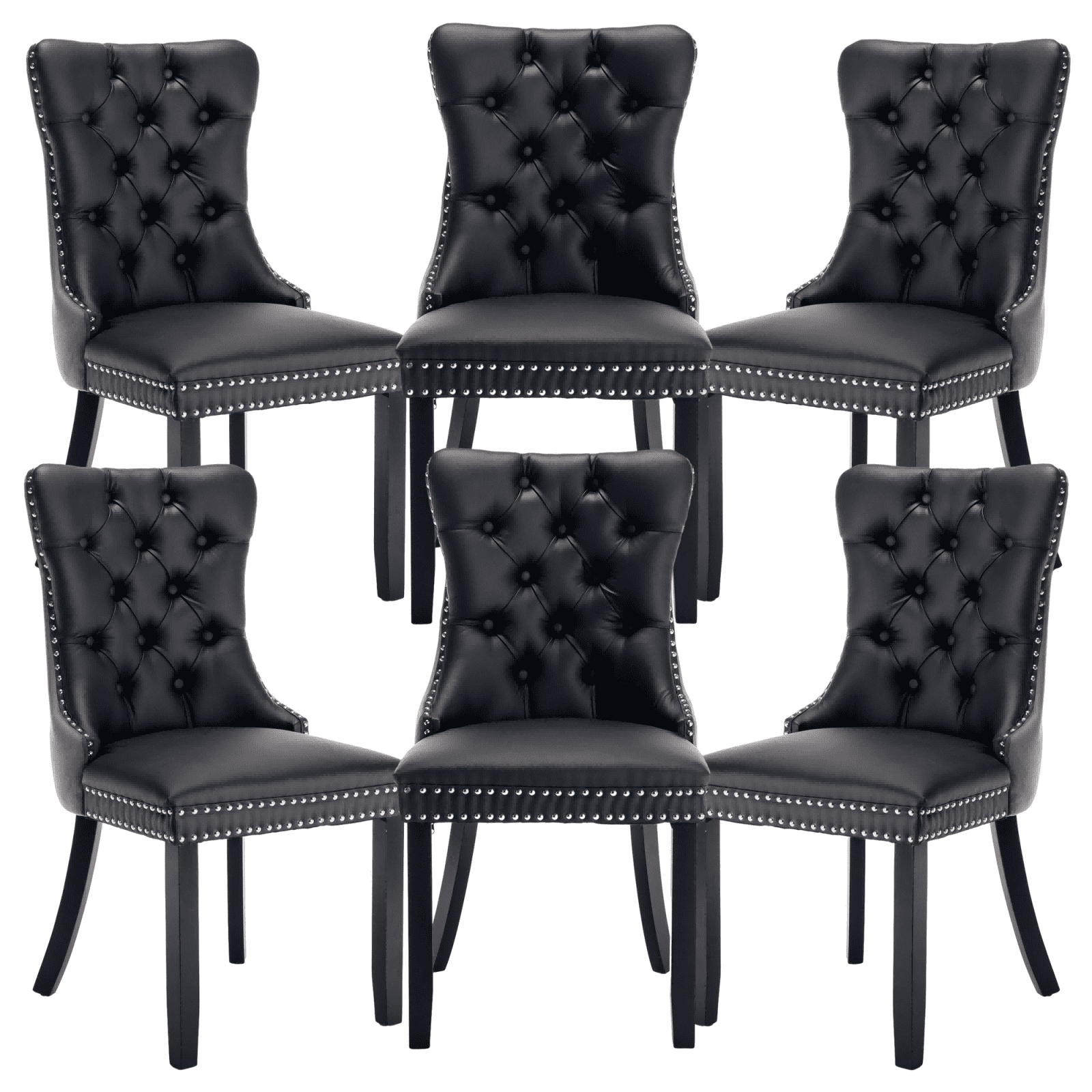 PU Leather and Velvet Dining Chairs, Upholstered Dining Room Chairs with Ring Pull Trim & Button ...