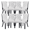 thumbnail image 1 of PU Leather and Velvet Dining Chairs, Upholstered Dining Room Chairs with Ring Pull Trim & Button Back, Luxury Tufted Dining Chairs for Living Room, Bedroom, Kitchen(White+Black Set of 8), 1 of 11
