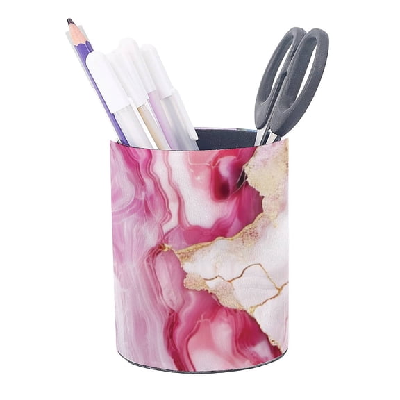 PU Leather Velvet Pen Holder Column Marble 80x100mm
