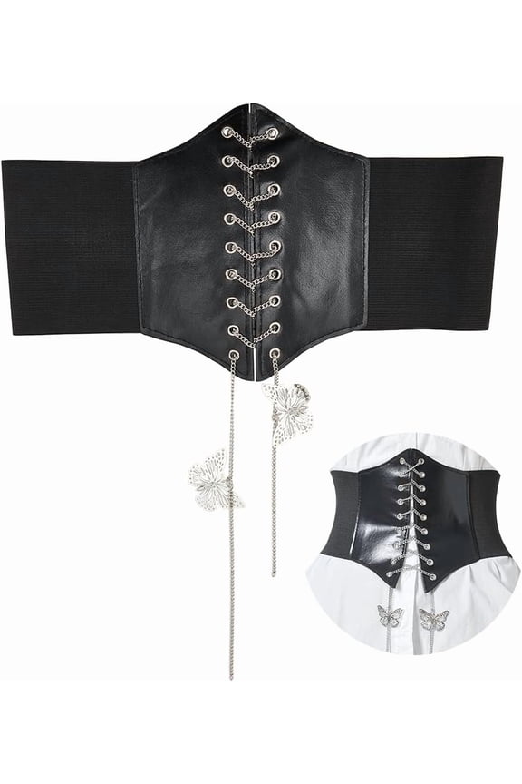 PU Leather Waist Belt Harness Wide Elastic Belt Steampunk Underbust Corset Waist Belt Tied Waspie Corset