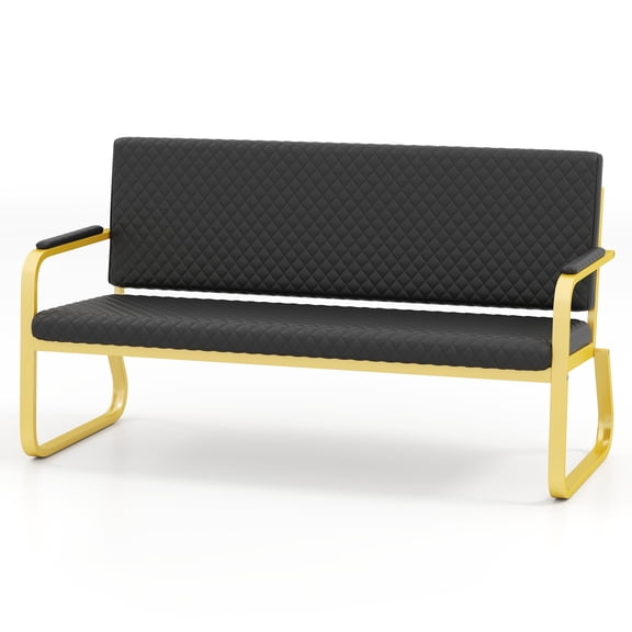 PU Leather Waiting Room Chair Guest Reception Seating Bench for Barber Shop,Beauty Salon,Office(Black & Gold)