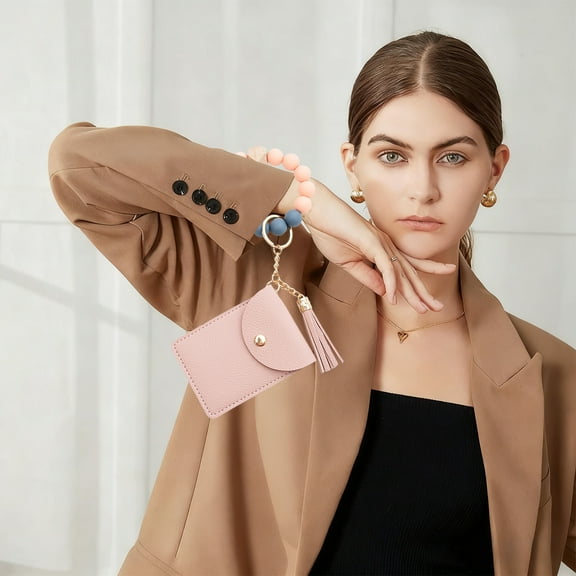 PU Leather Wallet Card Holder Keychain Multi-Card Organizer Pouch RFID Blocking Coin Purse with Key Ring for Men Women