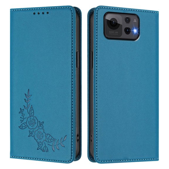 PU Leather Wallet Case for ASUS Zenfone 12 Ultra,Strong Magnetic Flip Folio Cover, RFID Blocking, 2 Card Slots, Kickstand, Embossed Floral Pattern Phone Protective Shell.A06