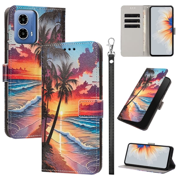 PU Leather Wallet Case for Motorola Edge (2024) with Pattern Design, Built in Kickstand Card Slots Wrist Strap Drop Protective Phone Cover for Motorola Edge (2024), B
