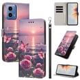 thumbnail image 1 of PU Leather Wallet Case for Motorola Edge (2024) with Pattern Design, Built in Kickstand Card Slots Wrist Strap Drop Protective Phone Cover for Motorola Edge (2024), F, 1 of 6