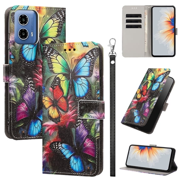 PU Leather Wallet Case for Motorola Edge (2024) with Pattern Design, Built in Kickstand Card Slots Wrist Strap Drop Protective Phone Cover for Motorola Edge (2024), A