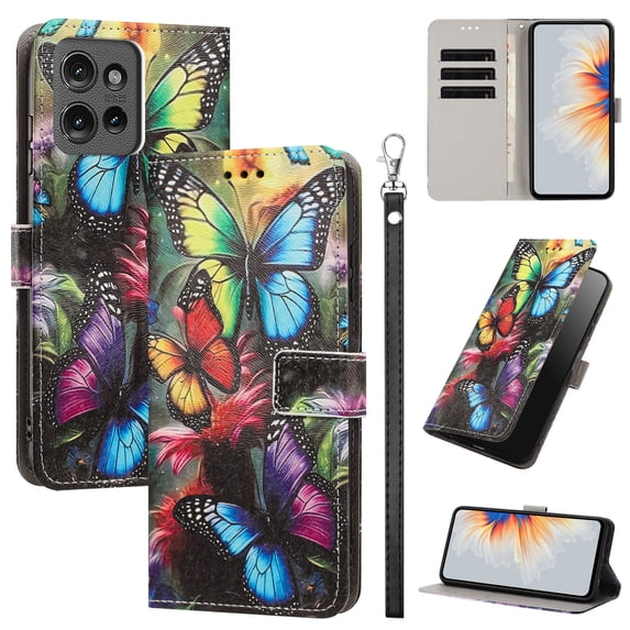PU Leather Wallet Case for Motorola Edge (2025) with Pattern Design, Built in Kickstand Card Slots Wrist Strap Drop Protective Phone Cover for Motorola Edge (2025), A