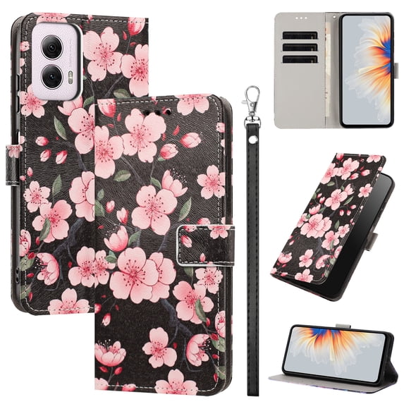 PU Leather Wallet Case for Motorola Moto G 5G 2024 with Pattern Design, Built in Kickstand Card Slots Wrist Strap Drop Protective Phone Cover for Motorola Moto G 5G 2024, G