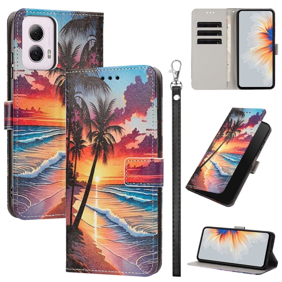 PU Leather Wallet Case for Motorola Moto G 5G 2024 with Pattern Design, Built in Kickstand Card Slots Wrist Strap Drop Protective Phone Cover for Motorola Moto G 5G 2024, B