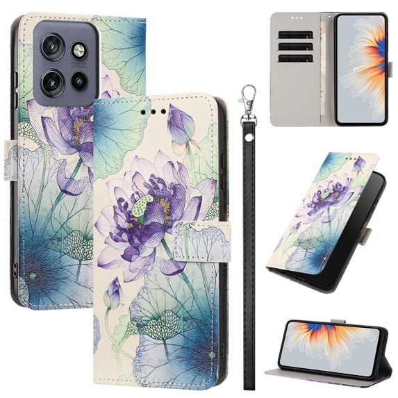 PU Leather Wallet Case for Motorola Moto G Power 5G 2025 / G Play 5G 2025 with Pattern Design, Built in Kickstand Card Slots Wrist Strap Drop Protective Phone Cover, C