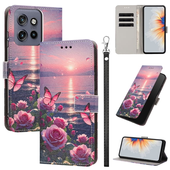 PU Leather Wallet Case for Motorola Moto G Stylus 5G 2025 with Pattern Design, Built in Kickstand Card Slots Wrist Strap Drop Protective Phone Cover for Motorola Moto G Stylus 5G 2025, F
