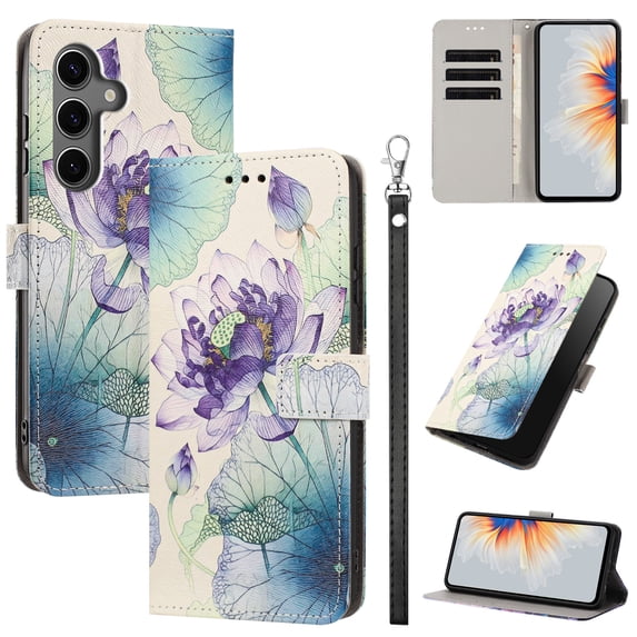 PU Leather Wallet Case for Samsung Galaxy A15 with Pattern Design, Built in Kickstand Card Slots Wrist Strap Drop Protective Phone Cover for Samsung Galaxy A15, C