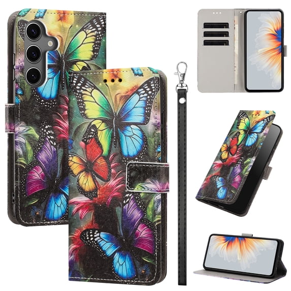 PU Leather Wallet Case for Samsung Galaxy A15 with Pattern Design, Built in Kickstand Card Slots Wrist Strap Drop Protective Phone Cover for Samsung Galaxy A15, A