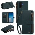 thumbnail image 1 of PU Leather Wallet Case for Samsung Galaxy A37 5G 6.7",9-Card Holder, Zipper Bills Slot, Magnetic Shoulder Strap & Wristlet Cover,Green,For Galaxy A37 5G, 1 of 9