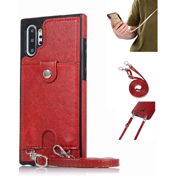 PU Leather Wallet Case for Samsung Galaxy Note 10 Necklace Lanyard Case Cover with Card Holder Adjustable Detachable Anti-Lost Neck Strap Case for Samsung Galaxy Note 10,6.3",Red