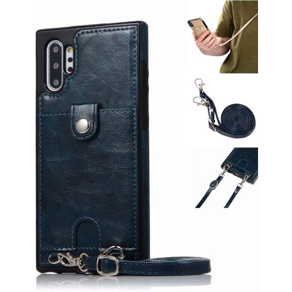 PU Leather Wallet Case for Samsung Galaxy Note 10 Necklace Lanyard Case Cover with Card Holder Adjustable Detachable Anti-Lost Neck Strap Case for Samsung Galaxy Note 10,6.3",Blue
