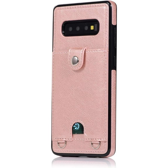 PU Leather Wallet Case for Samsung Galaxy S10 Plus Necklace Lanyard Case Cover with Card Holder Adjustable Detachable Anti-Lost Neck Strap Case for Samsung Galaxy S10 Plus,Pink