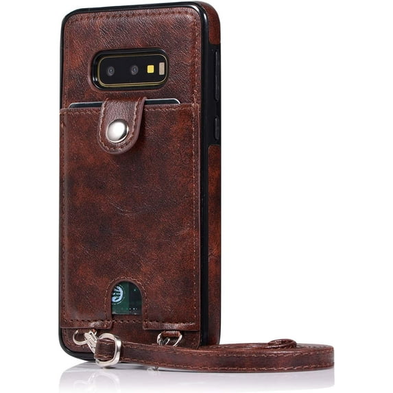 PU Leather Wallet Case for Samsung Galaxy S10e Necklace Lanyard Case Cover with Card Holder Adjustable Detachable Anti-Lost Neck Strap Case for Samsung Galaxy S10e,Brown