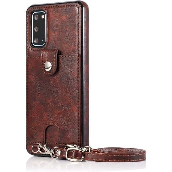 PU Leather Wallet Case for Samsung Galaxy S20 Plus Necklace Crossbody Lanyard Case Cover with Card Holder Adjustable Detachable Anti-Lost Neck Strap Case for Samsung Galaxy S20 Plus,6.7",Brown