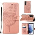 thumbnail image 1 of PU Leather Wallet Case for Samsung Galaxy S22 Plus 6.6 Inch, Butterfly Flower Pattern Soft TPU Wrist Strap Shockproof Flip Cover with Card Slots Magnetic Clasp Stand Bracket Folio Phone Case,Rosegold, 1 of 10