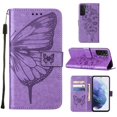 thumbnail image 1 of PU Leather Wallet Case for Samsung Galaxy S22 Plus, Butterfly Flower Pattern Soft TPU Wrist Strap Shockproof Flip Cover with Card Slots Magnetic Clasp Stand Bracket Folio Phone Case,Lightpurple, 1 of 10