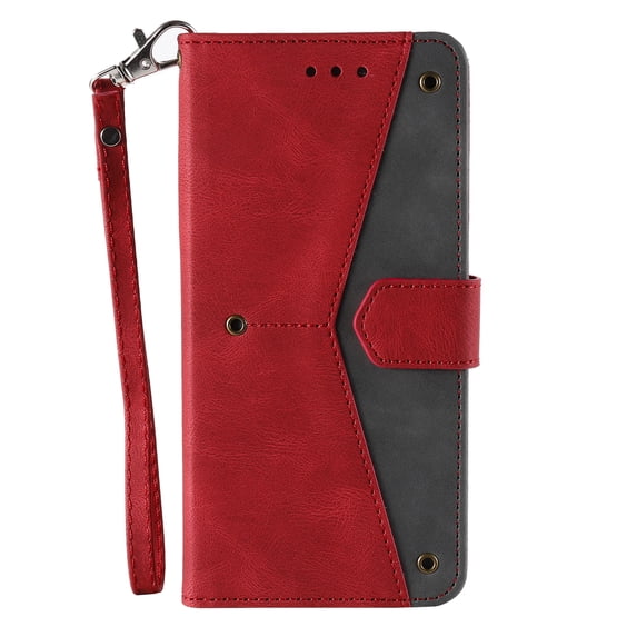 PU Leather Wallet Case for Samsung Galaxy S22 Ultra, Detachable Wrist Hand Strap Magnetic Clasp Flip Folio Cover with Card Slots Cash Holder Kickstand Soft Silicone Shockproof Anti-Scratches Case,Red