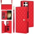 thumbnail image 1 of PU Leather Wallet Case for Samsung Galaxy S23 Ultra, Wrist Strap + Shoulder Strap, Multiple Card Slots Folio Purse, PU Leather Stand RFID Blocking Phone Cover for Samsung Galaxy S23 Ultra,Red, 1 of 9