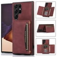 thumbnail image 1 of PU Leather Wallet Case for Samsung Galaxy S24 Ultra, with Credit Card Holder Cash Pocket Kickstand Matte Shockproof Business Vintage Magnetic Buttons Case Cover for Samsung Galaxy S24 Ultra, Winered, 1 of 6