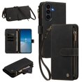 thumbnail image 1 of PU Leather Wallet Case for Samsung Galaxy S26 FE 5G 6.7",9-Card Holder, Zipper Bills Slot, Magnetic Shoulder Strap & Wristlet Cover,Black,For Galaxy S26 FE 5G, 1 of 9