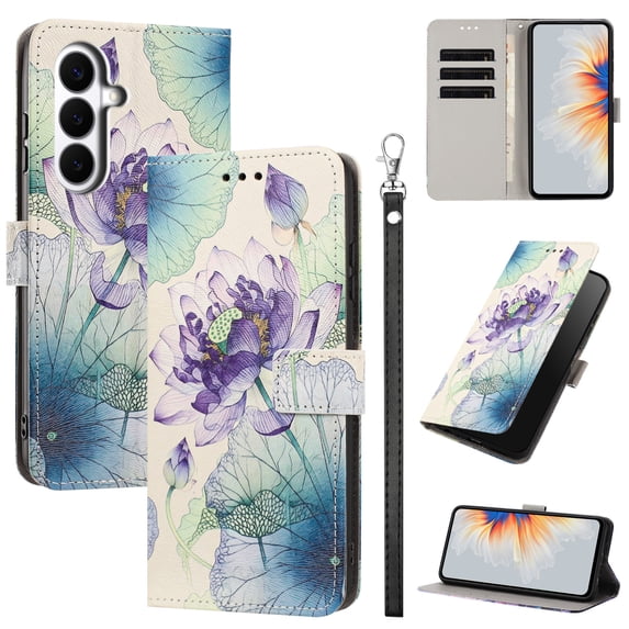 PU Leather Wallet Case for Samsung Galaxy S26 with Pattern Design, Built in Kickstand Card Slots Wrist Strap Drop Protective Phone Cover for Samsung Galaxy S26, C