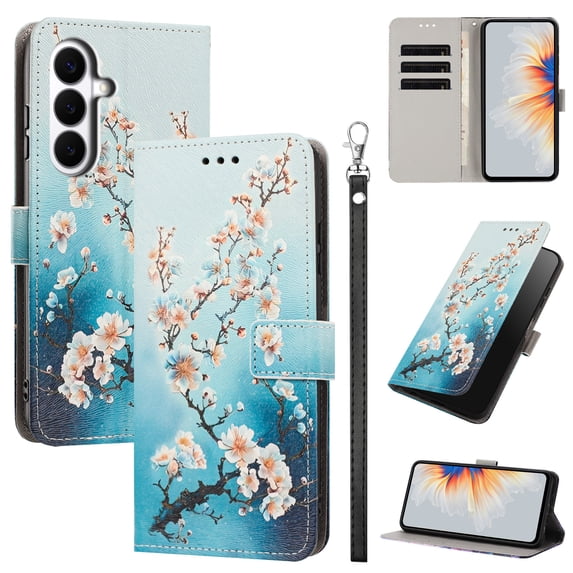 PU Leather Wallet Case for Samsung Galaxy S26 with Pattern Design, Built in Kickstand Card Slots Wrist Strap Drop Protective Phone Cover for Samsung Galaxy S26, E