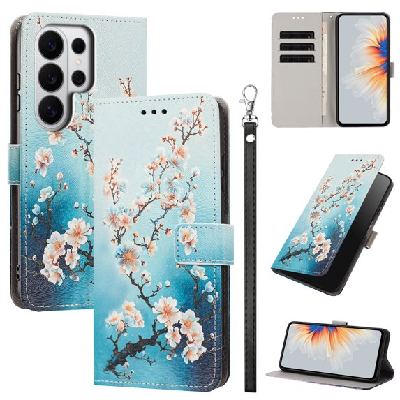 PU Leather Wallet Case for Samsung Galaxy S26 Ultra with Pattern Design, Built in Kickstand Card Slots Wrist Strap Drop Protective Phone Cover for Samsung Galaxy S26 Ultra, E