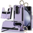 thumbnail image 1 of PU Leather Wallet Case For Samsung Galaxy Z Fold 6,With Finger Ring Holder,Card Slots,Back Magnetic Clasp Flip Kickstand,S-pen Slots,Heavy Duty Shockproof Rugged Phone Case,Purple, 1 of 9
