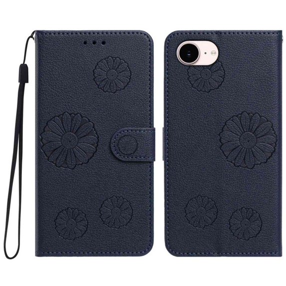 PU Leather Wallet Case for iPhone 17e 6.1", Daisy Embossed Flip Folio Cover with Card Slots, Magnetic Closure Phone Case,Blue,For iPhone 17e