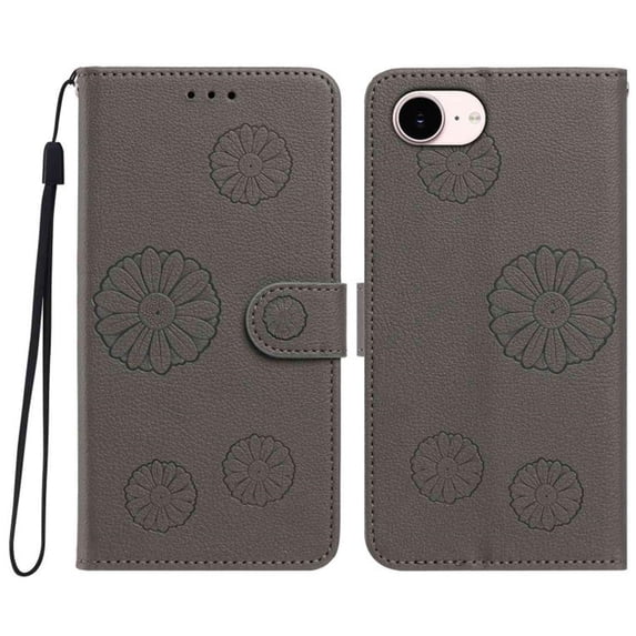 PU Leather Wallet Case for iPhone 17e 6.1", Daisy Embossed Flip Folio Cover with Card Slots, Magnetic Closure Phone Case,Grey,For iPhone 17e