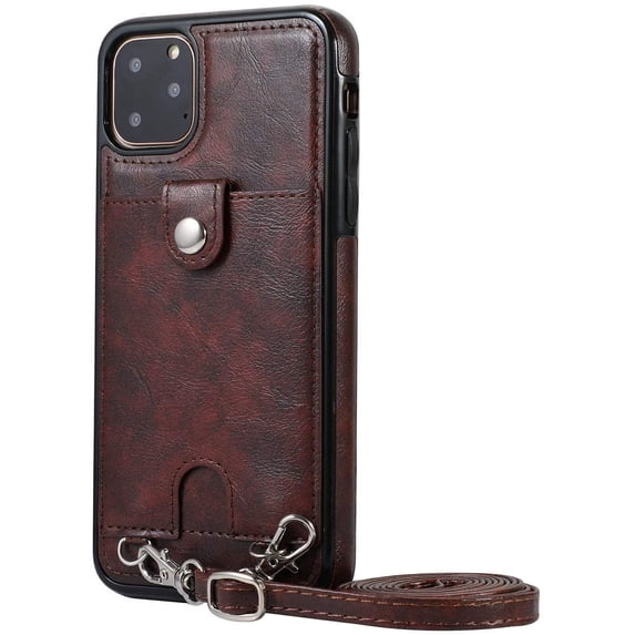 PU Leather Wallet Case for iPhone 11 Pro Necklace Lanyard Case Cover with Card Holder Adjustable Detachable Anti-Lost Neck Strap for Apple iPhone 11 Pro 5.8",Brown