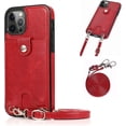 thumbnail image 1 of PU Leather Wallet Case for iPhone 13 Pro Max Removable Adjustable Crossbody Necklace Lanyard Shoulder Strap Case Cover with Card Holder,Detachable Anti-Lost Neck Strap Case 6.7",Red, 1 of 16